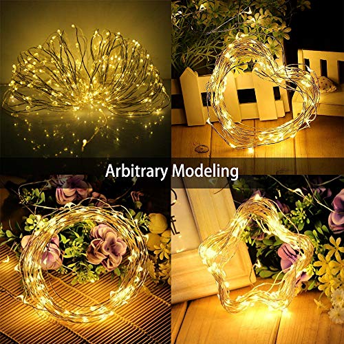 Cadena de Luces, 10m 100 LEDs Guirnalda de Luces con 8 Modos, Blanco Cálido con Control Remoto y USB para Decoración de Jardines Fiesta de Navidad y Boda.