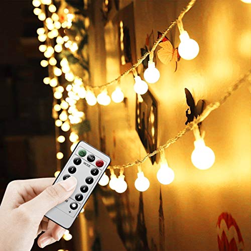 Cadena de Luces Guirnalda de Luces 5M 50LED Impermeable con Controlador Remoto 8 Modos de Luz Blanca Cálida para Jardines Casas Patios Bodas Fiesta de Navidad