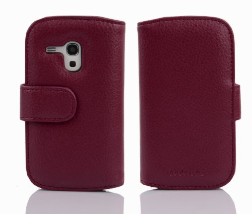 Cadorabo Funda Libro para Samsung Galaxy S3 Mini en Burdeos Violeta - Cubierta Proteccíon de Cuero Sintético Estructurado con Tarjetero y Función de Suporte - Etui Case Cover Carcasa