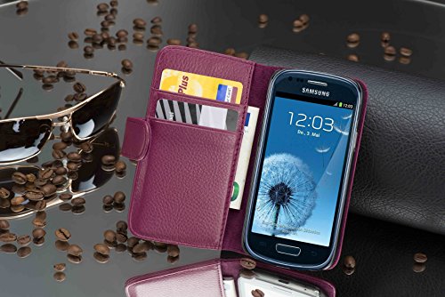 Cadorabo Funda Libro para Samsung Galaxy S3 Mini en Burdeos Violeta - Cubierta Proteccíon de Cuero Sintético Estructurado con Tarjetero y Función de Suporte - Etui Case Cover Carcasa