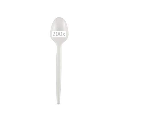 Café Cuchara color blanco – 200 Unidades 11,5 cm desechables (plástico Cuchara de postre