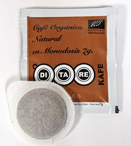 Café-DITARE KAFE-75 Monodosis duras 44 mm.x 7g.-Natural de Agricultura Ecológica-Pack 3x25/u.-Total: 75 Unidosis. Compatible con máquinas expres de brazo y aptas.