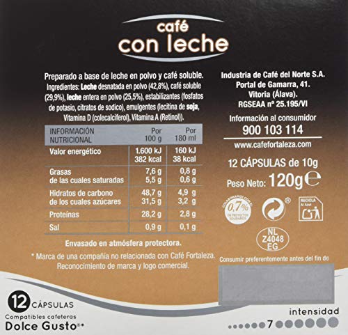 Café FORTALEZA - Cápsulas de Café Con Leche Compatibles con Dolce Gusto