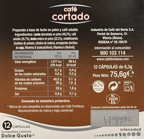 Café FORTALEZA - Cápsulas de Café Cortado Compatibles con Dolce Gusto - Pack 3 x 12 - Total 36 cápsulas