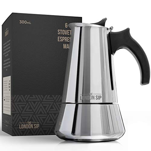 Cafetera clásica Italiana de Inducción en Acero Inoxidable - Prepara café de calidad al estilo italiano en tu casa con esta Cafetera Moka Pot en Cromo Moderno (Plateada, 6 Tazas)