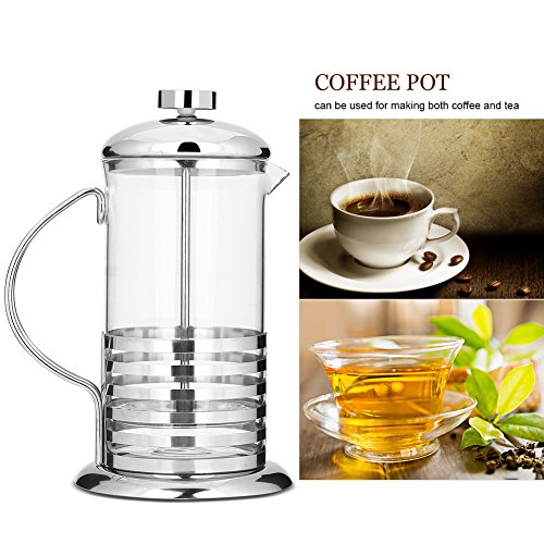 Cafetera de Prensas Francesas de 600 ml / 800 ml, Cafetera de Vidrio de Acero Inoxidable Portátil Taza de Cafetera de émbolo de Café para el hogar, la oficina(600ml)