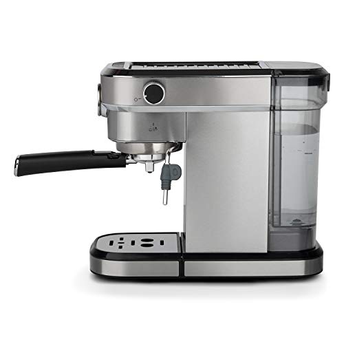 Cafetera Expresso Manual, 1350 W, Bomba de Presión Italiana, 15 Bares, 1.1 Litro, Barómetro, Acero Inoxidable. H.Koenig EXP820