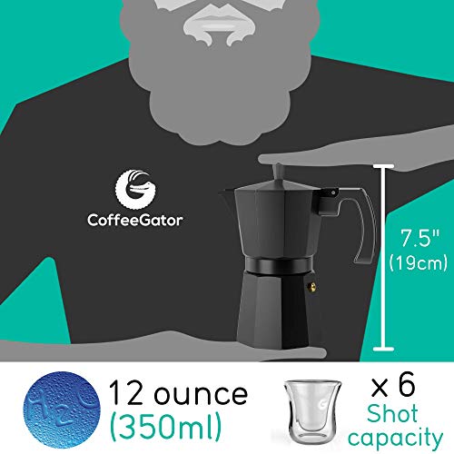 Cafetera Gator Espresso Moka - Cafetera rápida para cocina, compatible con inducción - 2 tazas de acero inoxidable - Capacidad para 350ml/6 tazas