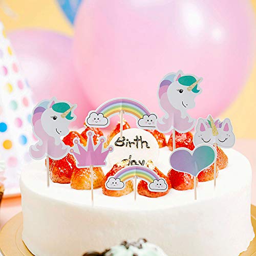CAILI Cake Topper, Unicorn Cake Topper Cumpleaños Pastel Decoración,Unicornio Cuerno y Arcoiris y Corazon y Corona Tartas Decoraciones para Boda y Cumpleaños y Día del Niño(72 Piezas)
