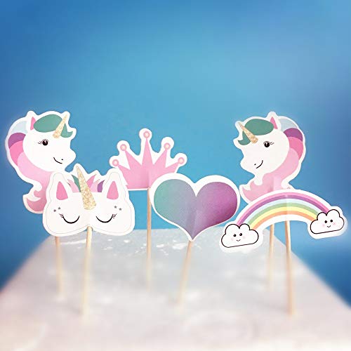 CAILI Cake Topper, Unicorn Cake Topper Cumpleaños Pastel Decoración,Unicornio Cuerno y Arcoiris y Corazon y Corona Tartas Decoraciones para Boda y Cumpleaños y Día del Niño(72 Piezas)