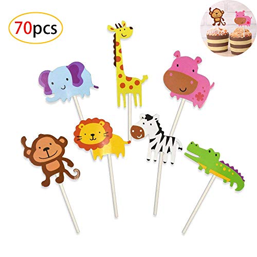 CAILI Cake Toppers,Animal Cupcake Toppers,Decoracion de Pasteles,Cake Topper Personalizado para la Decoración de la Fiesta Infantil Kids Baby Shower (10 Sets,70 Piezas)