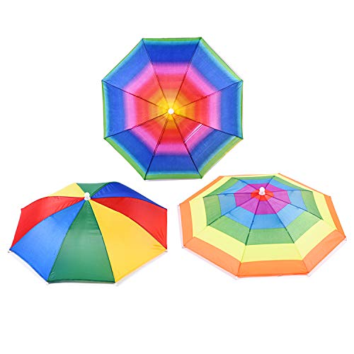 CAILI Sombrero para Sombrilla,Paraguas de Cabeza para el Sol y la Lluvia,Sun Rain Rainbow Sombrero para el Sol y la Lluvia, para Golf, Pesca y Acampada (3 pcs)