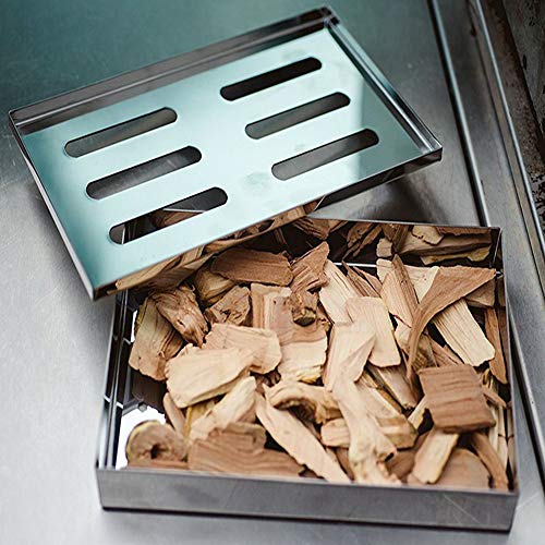 Caja Ahumadora de Acero Inoxidable , Parrilla a la Barbacoa Para Barbacoas Maderas Chips, Para Grill Para Parrilla de Gas,Las Verduras y la Carne Aportan el Sabor Tradicional a la Barbacoa.