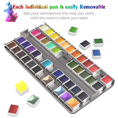 Caja de Acuarelas，RATEL Set de Pintura de Acuarelas Incluye 48 colores Pigmento sólido + 3 Brocha + 2 Pinceles para tanque de agua + 10 Papeles de acuarela,Colores de Acuarela conjunto