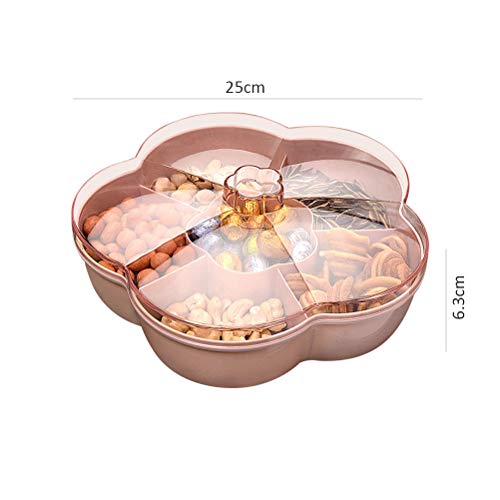 Caja de almacenamiento de refrigerios, Contenedor para servir dulces y nueces, Bandeja de aperitivos con tapa, 6 compartimentos Forma de flor Organizador de almuerzo de almacenamiento de alimentos