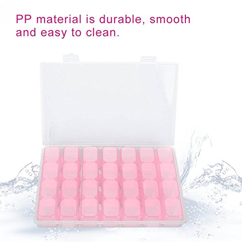 Caja de almacenamiento de rejillas, 1 paquete de 28 Cajas pequeñas con tapas Diamantes de plástico transparentes/coloridos Pintura Accesorios de uñas Contenedor de almacenamiento Organizador(rosa)
