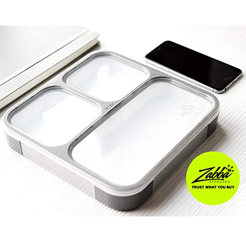 Caja de Almuerzo Bento - 3 Compartimientos a prueba de fuga de control de porciones - Incluye bolsa de almuerzo a juego con aislamiento para adulto – Contenedor de caja de almuerzo ultra delgado