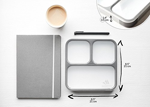 Caja de Almuerzo Bento - 3 Compartimientos a prueba de fuga de control de porciones - Incluye bolsa de almuerzo a juego con aislamiento para adulto – Contenedor de caja de almuerzo ultra delgado