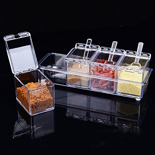 Caja de condimento de acrílico gourmet de cocina con 4 cucharas para servir