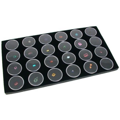 Caja de cristal para joyas, de Findingking, expositor negro con 24 botes para gemas