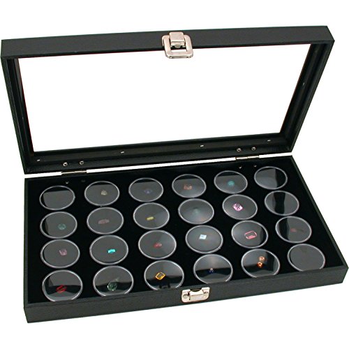 Caja de cristal para joyas, de Findingking, expositor negro con 24 botes para gemas