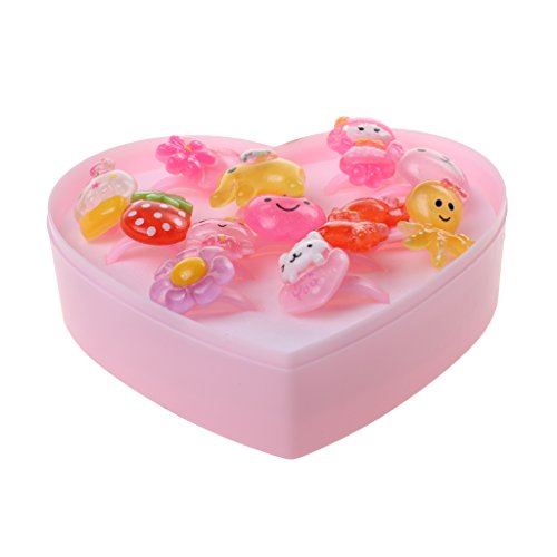 Caja de Joyería Forma de Corazón Anillos Plásticos Rosada Chica Presente Niños - 12pcs #3