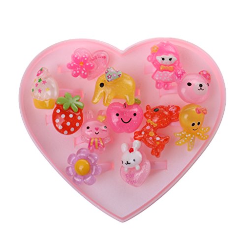 Caja de Joyería Forma de Corazón Anillos Plásticos Rosada Chica Presente Niños - 12pcs #3