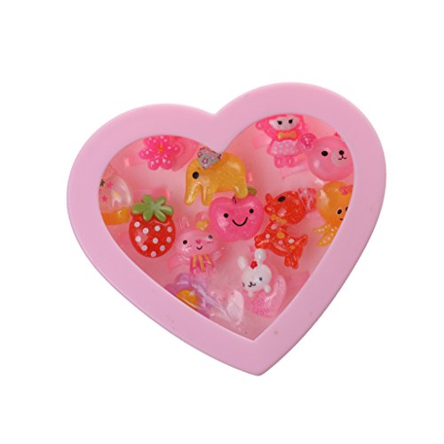 Caja de Joyería Forma de Corazón Anillos Plásticos Rosada Chica Presente Niños - 12pcs #3