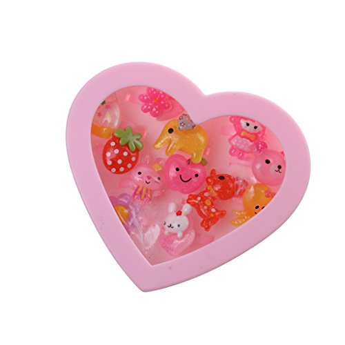 Caja de Joyería Forma de Corazón Anillos Plásticos Rosada Chica Presente Niños - 12pcs #3