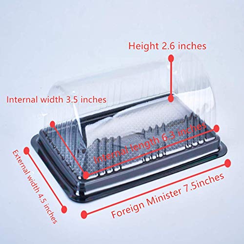 Caja de plástico transparente para mini tartas, 50 unidades, tamaño de la cubierta de rollo suizo, 7.5 pulgadas de largo, 4.5 pulgadas de ancho, 2.6 pulgadas de alto