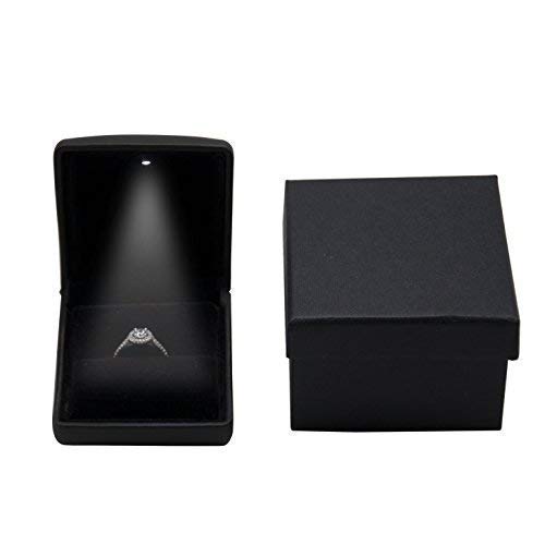 caja del anillo LED - ALLEU caja joyero de para compromiso y boda (negro)