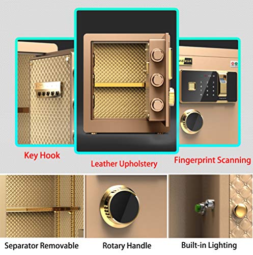 Caja Fuerte de Seguridad,36x30x40cm Reconocimiento de Huellas Dactilares Electrónica de Caja de Seguridad, Oficina de Hotel Joyas Comerciales Uso de Efectivo Almacenamiento,brown