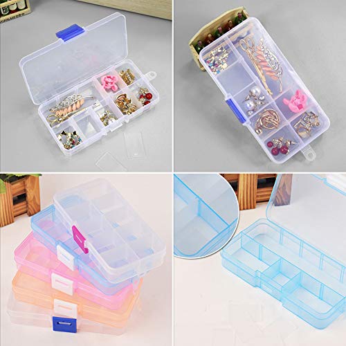 Caja organizadora de joyas, 5 unidades, caja de almacenamiento de plástico, 10 rejillas con divisores ajustables, organizador de cuentas para anillos, aretes, suministros de arte (color mezclado)