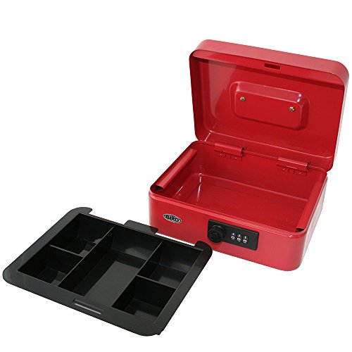 Caja para dinero de 8 pulgadas (20,3 cm) con cerradura de combinación y bandeja extraíble con 5 secciones para monedas (color rojo)