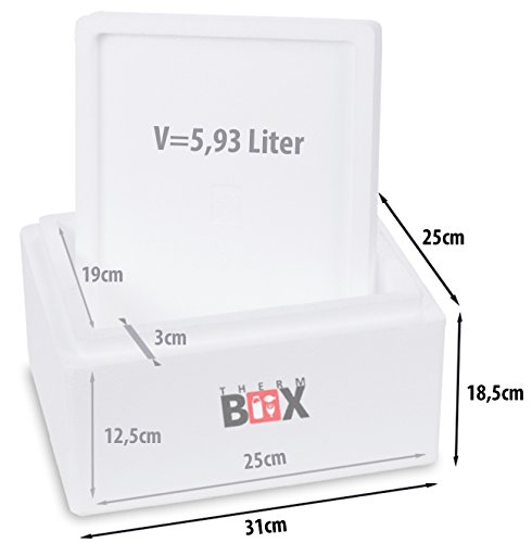 Caja térmica de poliestireno con tapa – Caja térmica para alimentos y bebidas – Nevera de poliestireno y caja térmica (31 x 25 x 18,5 cm – 5,93 l de volumen)