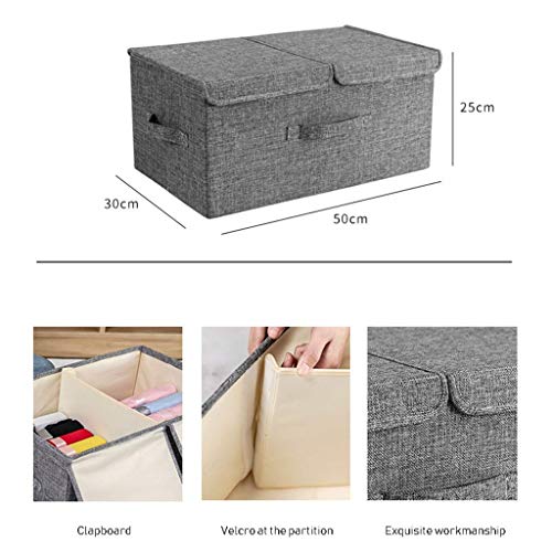 Cajas de almacenaje con doble tapas, caja de almacenaje Cubo con asas cestas de tela de poliéster plegable caja de almacenamiento de almacenamiento de contenedores for ropa Juguetes Libros (Color: Bei