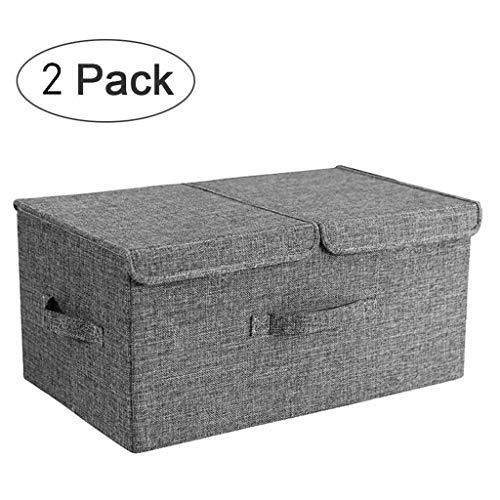 Cajas de almacenaje con doble tapas, caja de almacenaje Cubo con asas cestas de tela de poliéster plegable caja de almacenamiento de almacenamiento de contenedores for ropa Juguetes Libros (Color: Bei