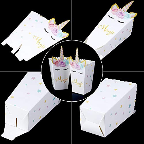 Cajas de Palomitas de Maíz,Unicornio Palomitas de Maíz Caja de Bocadillos, Envases de Caramelos de Cartón, Bolsas de Fiesta, Contenedores para el Regalo de Boda de Cumpleaños(24 Piezas)