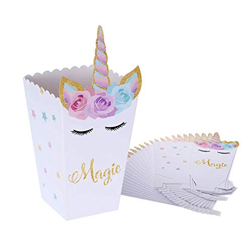 Cajas de Palomitas de Maíz,Unicornio Palomitas de Maíz Caja de Bocadillos, Envases de Caramelos de Cartón, Bolsas de Fiesta, Contenedores para el Regalo de Boda de Cumpleaños(24 Piezas)