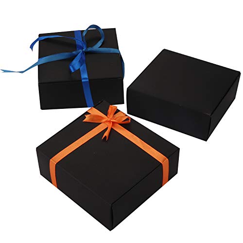 Cajas kraft (Pack de 50) - Cajas Regalo Negras (13x12x5cm) - Kraft Papel Cajas con Tapa - Auto ensamblables Cajas para Fiestas, Bodas, Galletas, Dulces, Joyas, Regalos