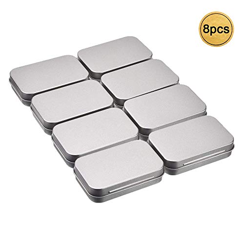 Cajas Metalicas Pequeñas (Pack 8) Latas de Aluminio Tapa Transparente sin Bisagra - 11.5cm x 8.5cm x 2.2cm - Latas Vacías para Cosméticos, Especias, Tarjeta SD, Abalorios, Monedas, Joyas, Dulces