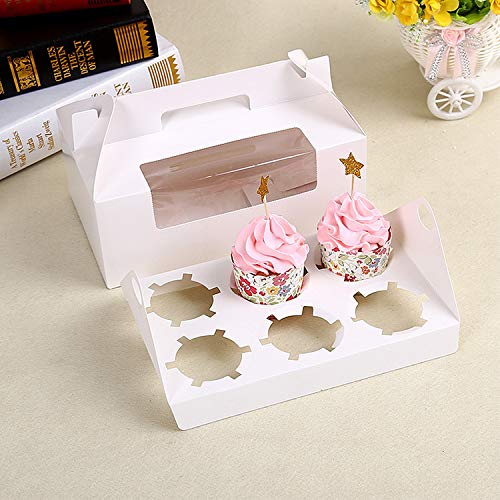 Cajas para Cupcakes, Vordas 12PCS Muffin Cupcake Boxes for 6 Cupcake, Perfecto para Decorar Pasteles y Ilevar Pasteles a Tus Amigos - Blanco