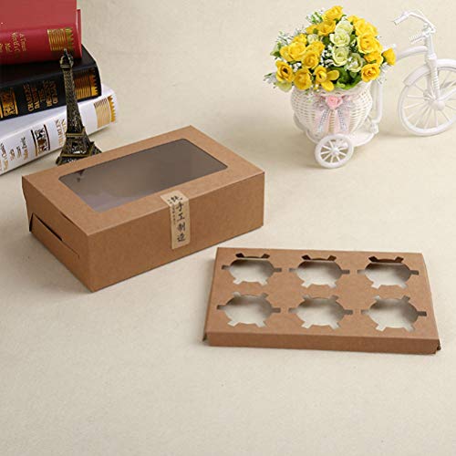 Cajas para magdalenas con 6 agujeros – Cajas para panadería con ventana y agujeros para insertar 6 cajas para magdalenas, 24 x 15,5 x 7,5 cm, paquete de 10