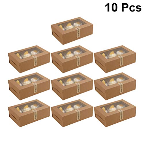 Cajas para magdalenas con 6 agujeros – Cajas para panadería con ventana y agujeros para insertar 6 cajas para magdalenas, 24 x 15,5 x 7,5 cm, paquete de 10