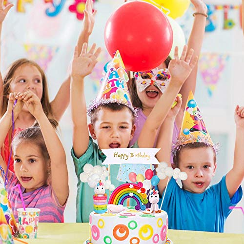 Cake Topper Unicornio, 16 Piezas Decoracion Tartas Cumpleaños con Bandera Feliz Cumpleaños con Globos Arco Iris Nube, personalizado Unicornio Cake Topper para Niñas Niños Fiesta de Cumpleaños