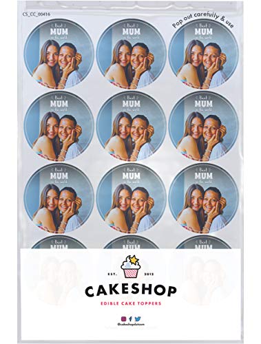 Cakeshop - Decoración comestible para tarta con foto de la mejor madre Adornos de obleas de papel precortadas, 12 unidades