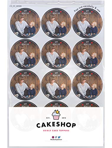 Cakeshop - Decoración comestible para tarta con foto del día de la madre Adornos de obleas de papel precortadas, 12 unidades