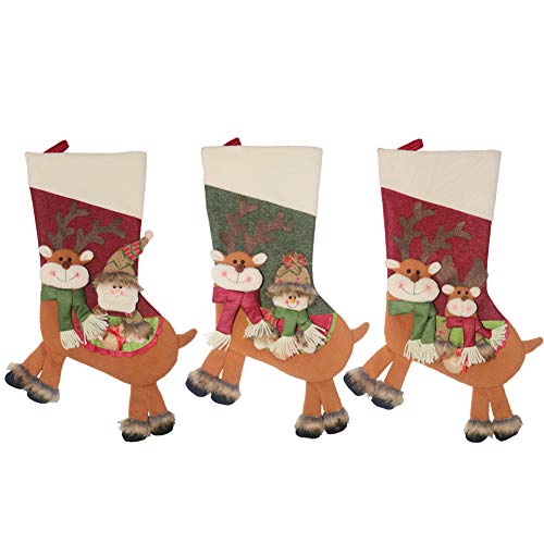 Calcetín de navidad 3 pcs,Medias de regalo de saco de Navidad para la decoración del árbol ,Adorno de Navidad Bolsa de dulces , Calcetín de decoración navideña Para llenar y colgar (46 * 25 cm)