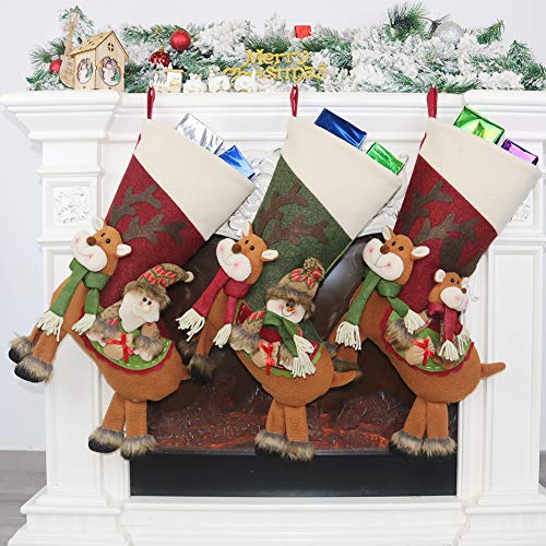 Calcetín de navidad 3 pcs,Medias de regalo de saco de Navidad para la decoración del árbol ,Adorno de Navidad Bolsa de dulces , Calcetín de decoración navideña Para llenar y colgar (46 * 25 cm)