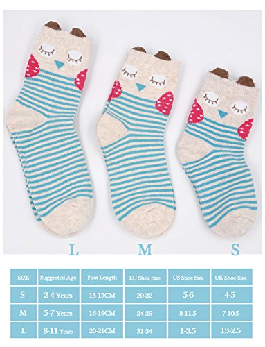 Calcetines de Algodón para Niñas Novedad Diseños Calcetines, Animalitos estampados con orejitas en relieve, 2-11 Años, Pack de 5 Pares